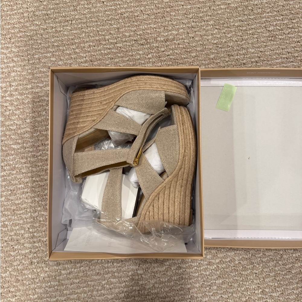 Michael Kors Neutral Tan Wedge Espadrille Sandals